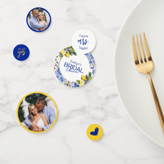 Italian Mosaic Blue Tile & Lemons Bridal Shower コンフェッティ (グループ)