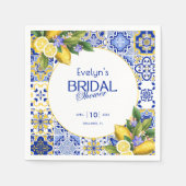 Italian Mosaic Blue Tile Lemons Bridal Shower スタンダードカクテルナプキン (正面)