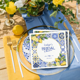 Italian Mosaic Blue Tile Lemons Bridal Shower スタンダードカクテルナプキン