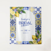 Italian Mosaic Blue Tile Lemons Bridal Shower タペストリー (正面)