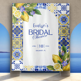 Italian Mosaic Blue Tile Lemons Bridal Shower タペストリー