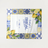 Italian Mosaic Blue Tile Lemons Bridal Shower タペストリー (正面(横))