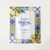 Italian Mosaic Blue Tile Lemons Bridal Shower タペストリー (正面)