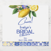 Italian Mosaic Blue Tile & Lemons Bridal Shower ビールラベル (シングルラベル)