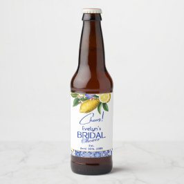 Italian Mosaic Blue Tile & Lemons Bridal Shower ビールラベル