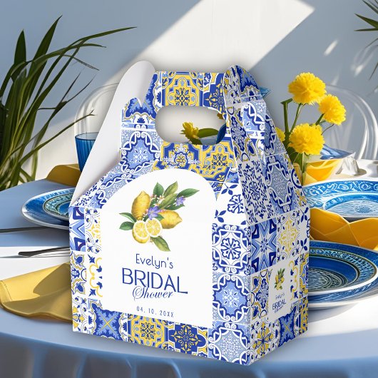 Italian Mosaic Blue Tile & Lemons Bridal Shower フェイバーボックス