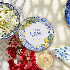 Italian Mosaic Blue Tile Lemons Bridal Shower ペーパープレート