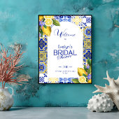 Italian Mosaic Blue Tile & Lemons Bridal Shower ポスター