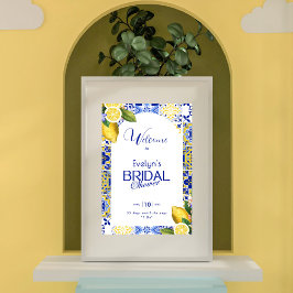 Italian Mosaic Blue Tile & Lemons Bridal Shower ポスター