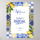 Italian Mosaic Blue Tile & Lemons Bridal Shower ポスター (正面)