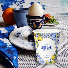 Italian Mosaic Blue Tile Lemons Bridal Shower 紙コップ