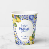 Italian Mosaic Blue Tile Lemons Bridal Shower 紙コップ (裏面)