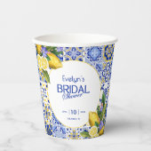 Italian Mosaic Blue Tile Lemons Bridal Shower 紙コップ (正面)