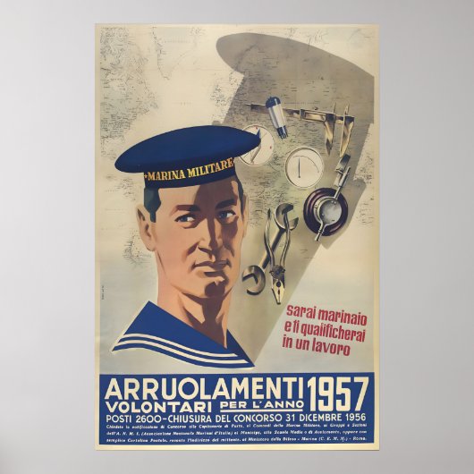 Italian Navy Propaganda Poster Volunteers ポスター (正面)