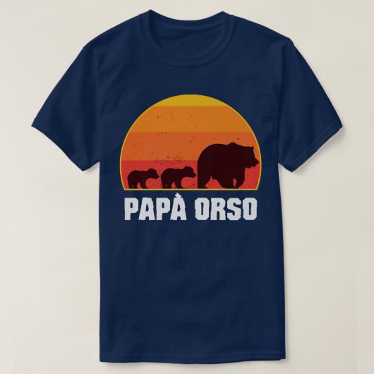 Italian Papa Bear - Dad of Twins- Papa Orso Retro  Tシャツ (デザイン正面)
