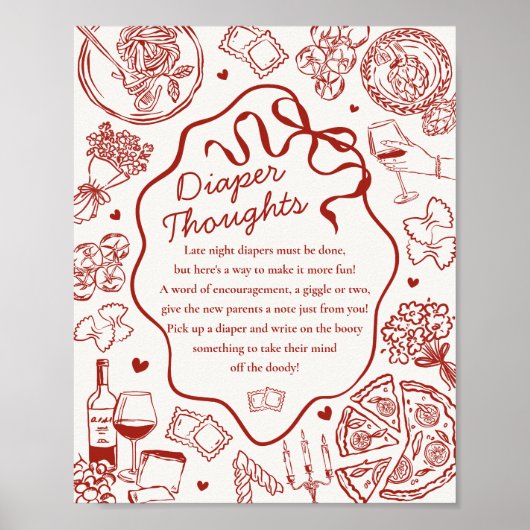 Italian Pasta Baby Shower Diaper Thoughts Game ポスター (正面)