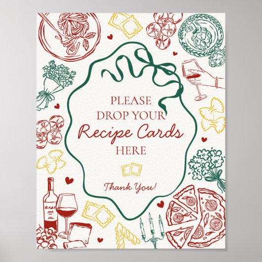Italian Pasta Bridal Shower Share A Recipe Sign ポスター (正面)