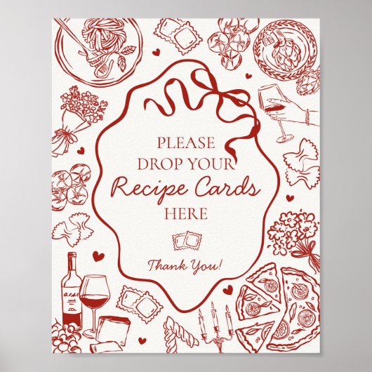 Italian Pasta Bridal Shower Share A Recipe Sign ポスター (正面)