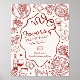 Italian Pasta Dinner Party Favors Sign ポスター