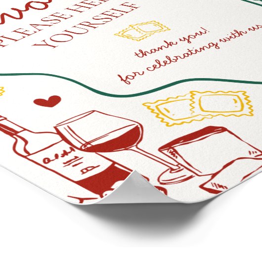 Italian Pasta Dinner Party Favors Sign ポスター (角)