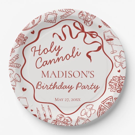 Italian Pasta Holy Cannoli Birthday Party ペーパープレート (正面)