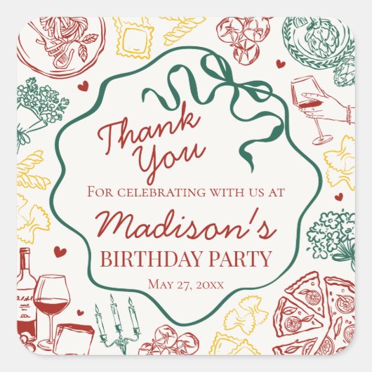 Italian Pasta Holy Cannoli Birthday Party Favor スクエアシール (正面)