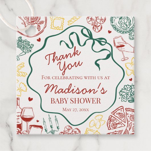 Italian Pasta Special Delivery Baby Shower フェイバータグ (正面)