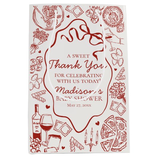 Italian Pasta Special Delivery Baby Shower Favor ミディアムペーパーバッグ (正面)