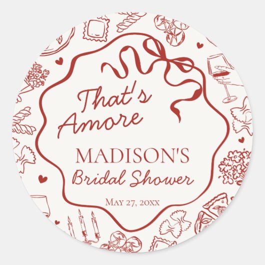 Italian Pasta Thats Amore Bridal Shower Seal ラウンドシール (正面)