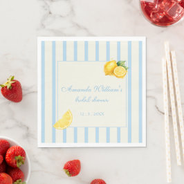 Italian Pastel Blue Stripes Lemon Bridal Shower スタンダードランチョンナプキン