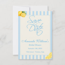 Italian Pastel Blue Stripes Lemons bridal Shower セーブザデート