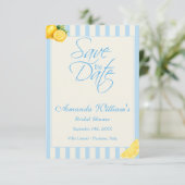 Italian Pastel Blue Stripes Lemons bridal Shower セーブザデート (スタンド正面)