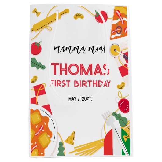 Italian Pizza Pasta Party ミディアムペーパーバッグ (正面)