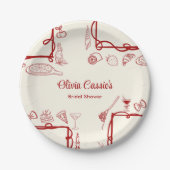 Italian Pizza Red Doodle Ciao Bella Bridal Shower  ペーパープレート (正面)