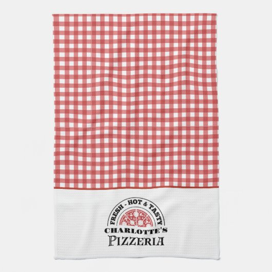 Italian Pizzeria Checkered Plaid  キッチンタオル (縦)