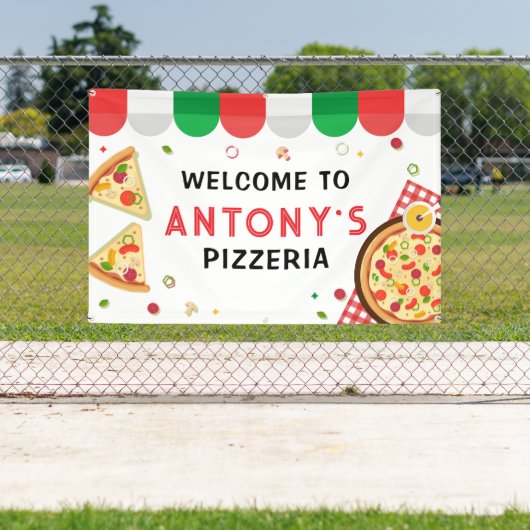 Italian Pizzeria Party Birthday backdrop 横断幕 (インサイチュ)