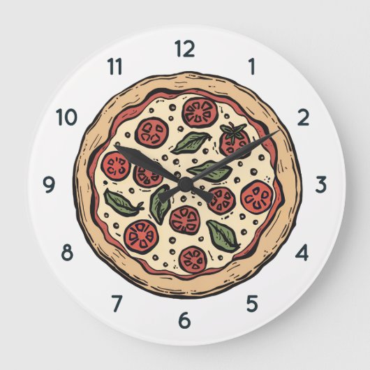 Italian Pizzeria Pizza Kitchen or Restaurant Round ラージ壁時計 (正面)