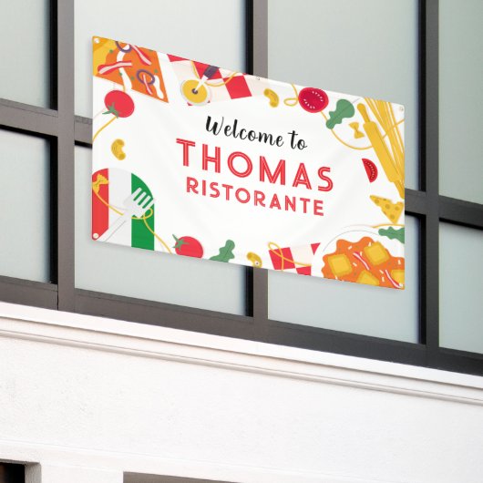 Italian Ristorante Party Birthday backdrop 横断幕 (ビルの外側)