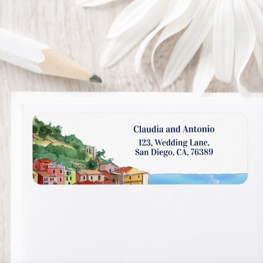 Italian Riviera Coastline Return Address ラベル (インサイチュ)