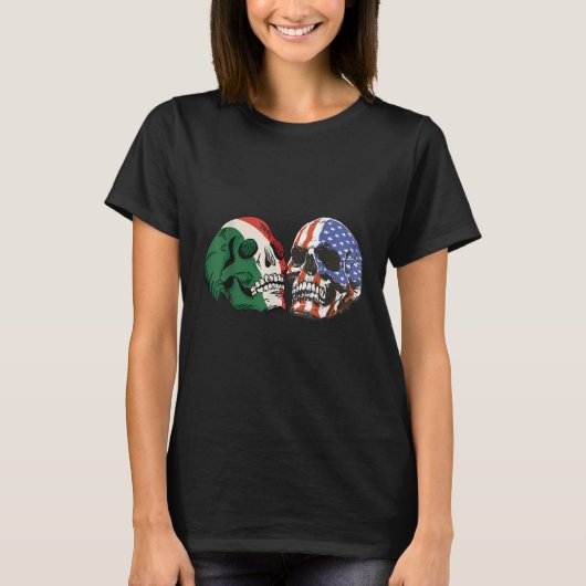 Italian Roots American Born Italia Skull Flag Usa Tシャツ (正面)