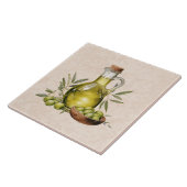 Italian Rustic Tuscany Olive Oil Bottle Watercolor タイル (側面)