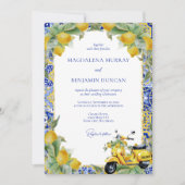 Italian Scooter Lemons and Blue Tiles Wedding 招待状 (正面)