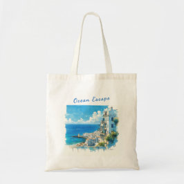 Italian Seaside Town Watercolor Ocean Escape トートバッグ