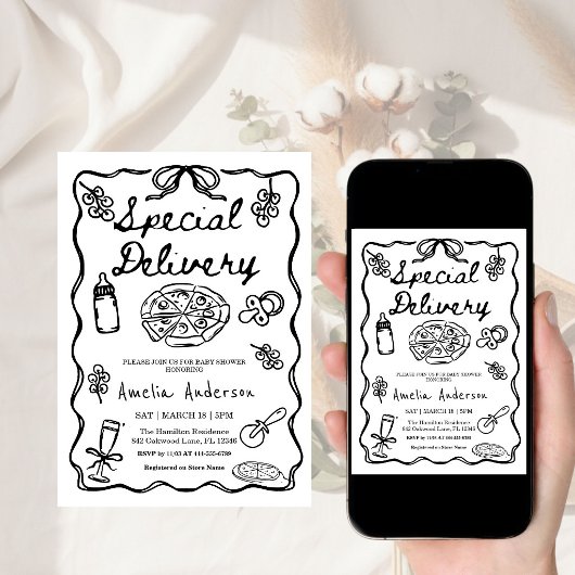 Italian Special Delivery Whimsical Baby Shower 招待状