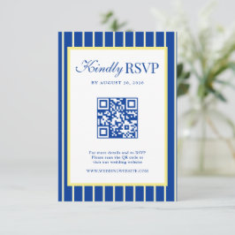 Italian Striped Blue & Yellow Wedding QR Code 出欠カード
