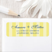 Italian Striped Blue Yellow Wedding Return Address ラベル (インサイチュ)