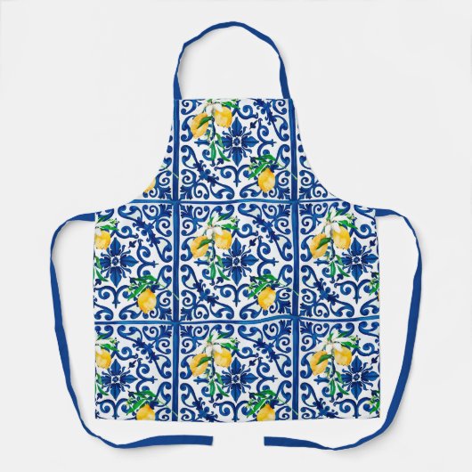 Italian style,mosaic,blue,lemon, エプロン (正面)