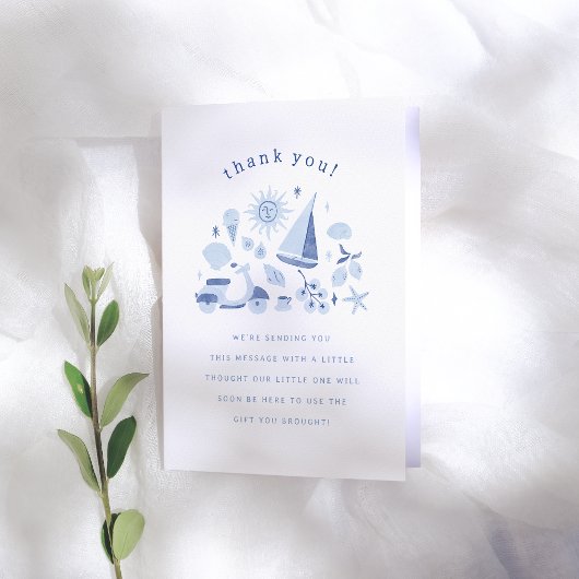Italian Summer Blue Boy Baby Shower Thank You サンキューカード