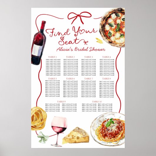 Italian That's Amore Bridal Shower Seating Chart ポスター (正面)