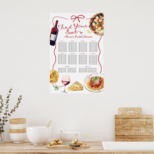 Italian That's Amore Bridal Shower Seating Chart ポスター (キッチン)
